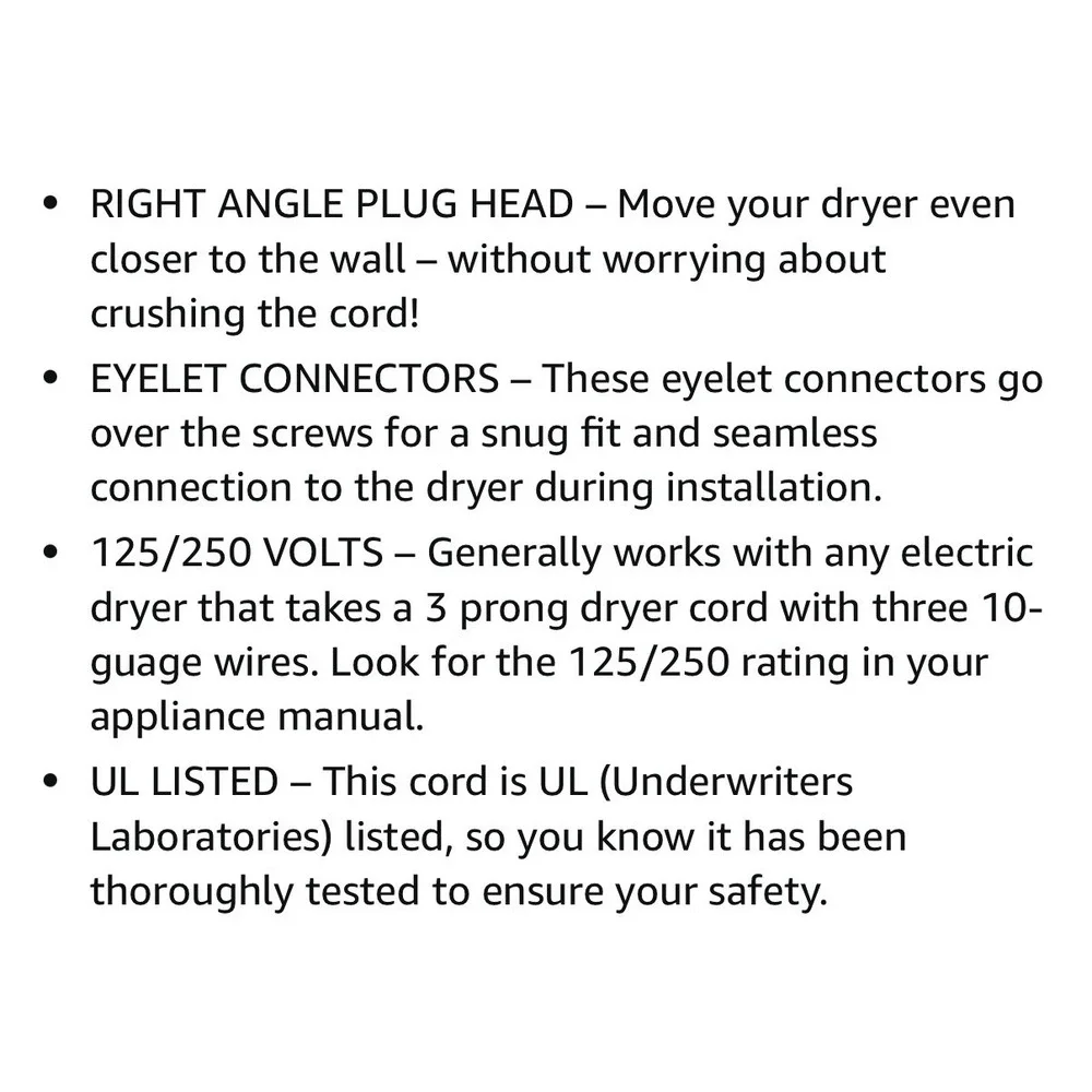 Certified‎ Appliance Accessories 90-1024 Electric Dryer Cord Gray 6ft New